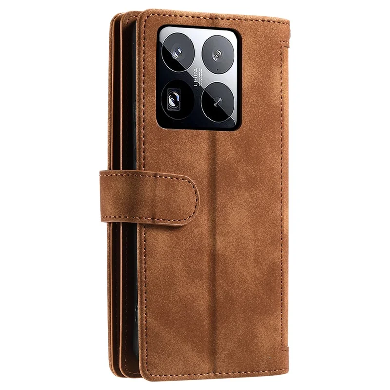For Xiaomi 15 Pro Case PU Leather Phone Cover with Zipper Wallet 9 Card Slots - Brown