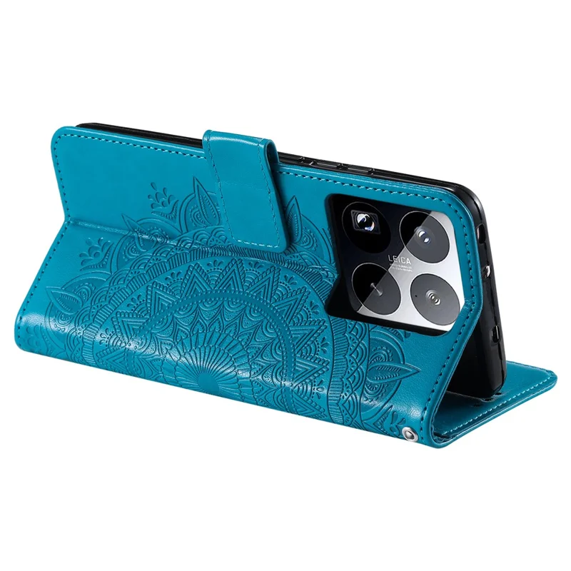 Capa para Xiaomi 15 Pro Totem em couro PU com suporte e carteira - Azul