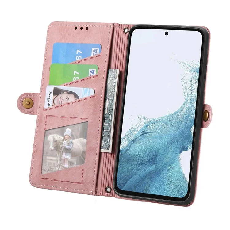 For Samsung Galaxy A56 5G Case Zipper Wallet Geometry Lines Leather Phone Cover - Pink