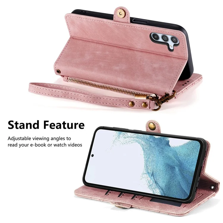 For Samsung Galaxy A56 5G Case Zipper Wallet Geometry Lines Leather Phone Cover - Pink