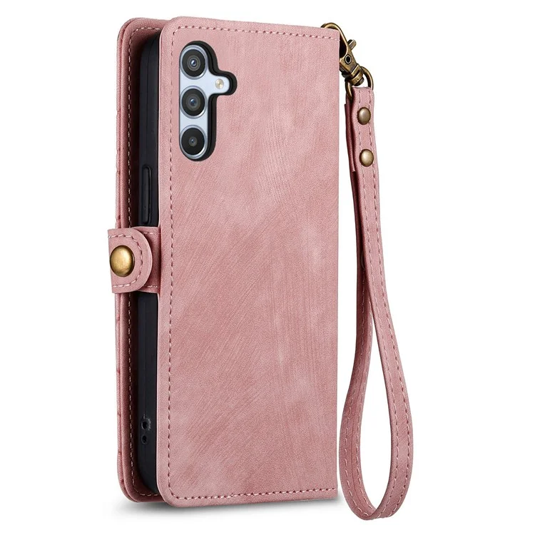 For Samsung Galaxy A56 5G Case Zipper Wallet Geometry Lines Leather Phone Cover - Pink