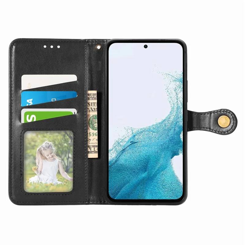 For Samsung Galaxy A36 5G Case Leather Phone Case Wallet Stand Cover with Wrist Strap - Black