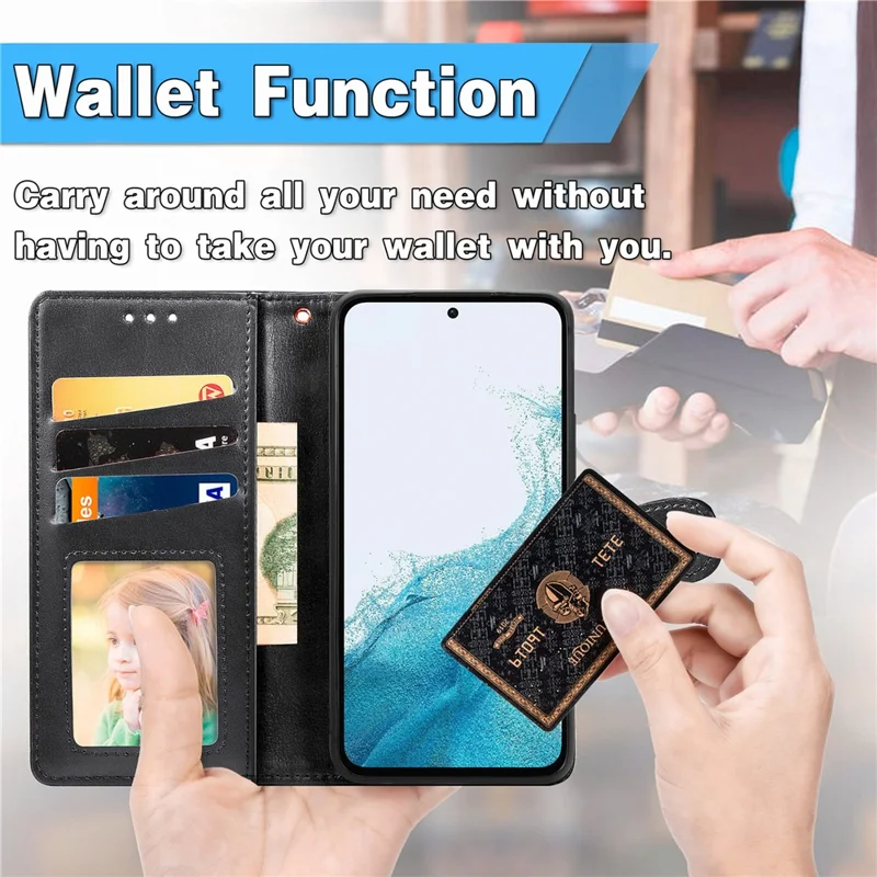 For Samsung Galaxy A36 5G Case Leather Phone Case Wallet Stand Cover with Wrist Strap - Black