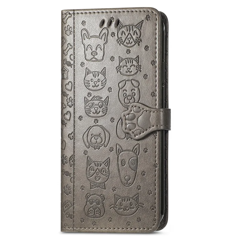 For Samsung Galaxy A36 5G Case Leather Wallet Flip Phone Cover Cute Cat Dog Pattern - Grey