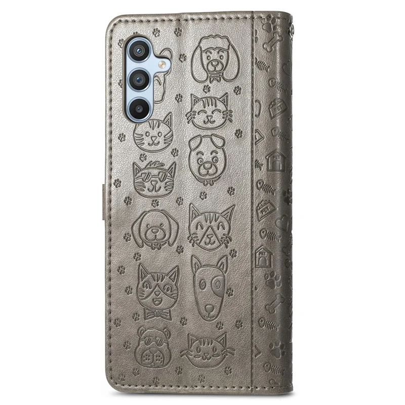 For Samsung Galaxy A36 5G Case Leather Wallet Flip Phone Cover Cute Cat Dog Pattern - Grey