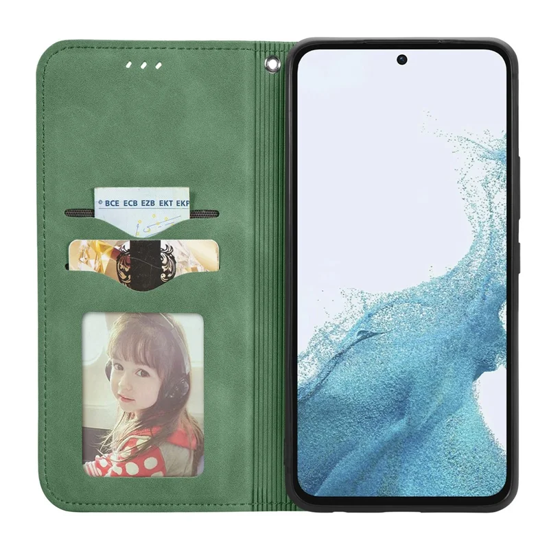 For Samsung Galaxy A36 5G Case Skin Touch Feeling Leather Card Holder Phone Cover Magnetic Absorption - Green