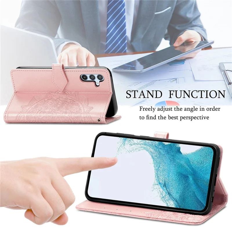For Samsung Galaxy A36 5G Wallet Case Mandala Flower Leather Phone Cover Stand View - Rose Gold