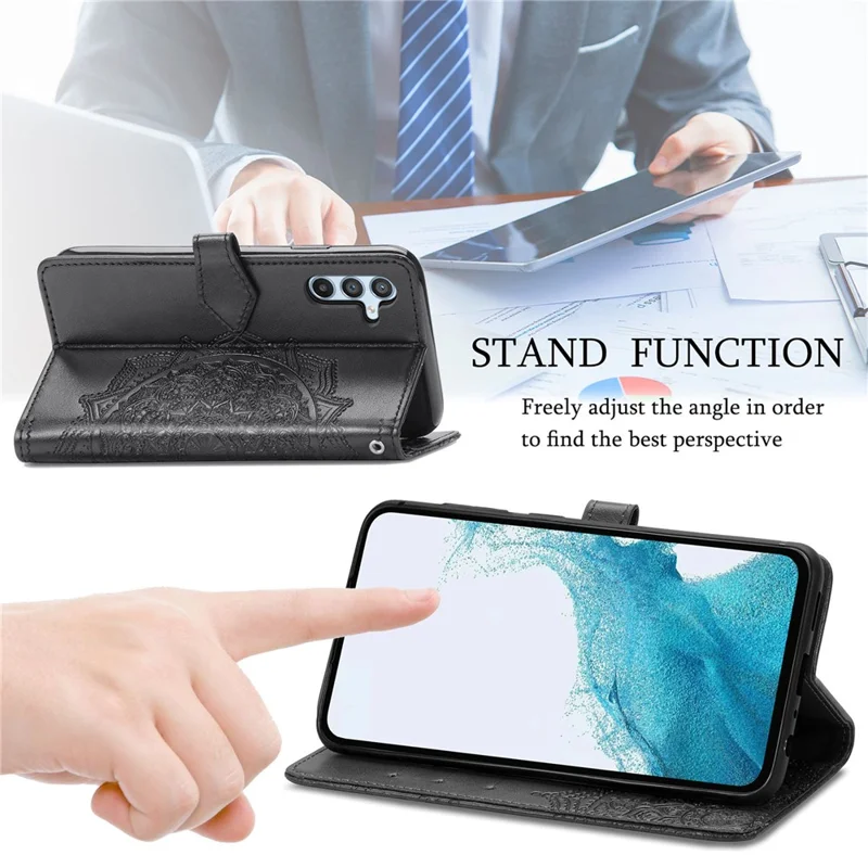 For Samsung Galaxy A36 5G Wallet Case Mandala Flower Leather Phone Cover Stand View - Black