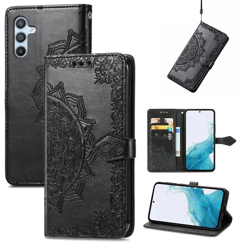 For Samsung Galaxy A36 5G Wallet Case Mandala Flower Leather Phone Cover Stand View - Black