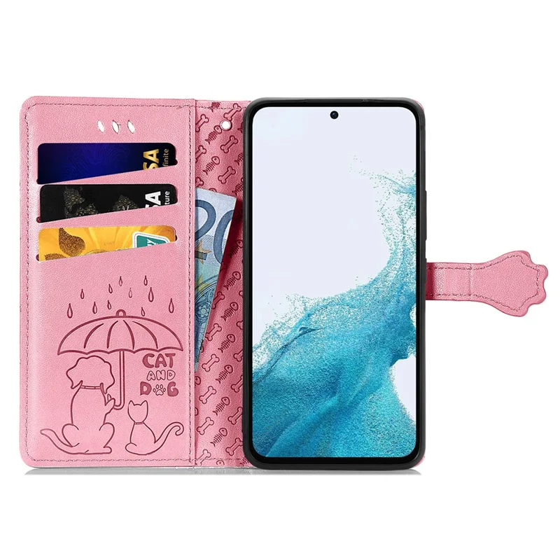 For Samsung Galaxy A56 5G Case Leather Wallet Flip Phone Cover Cute Cat Dog Pattern - Pink