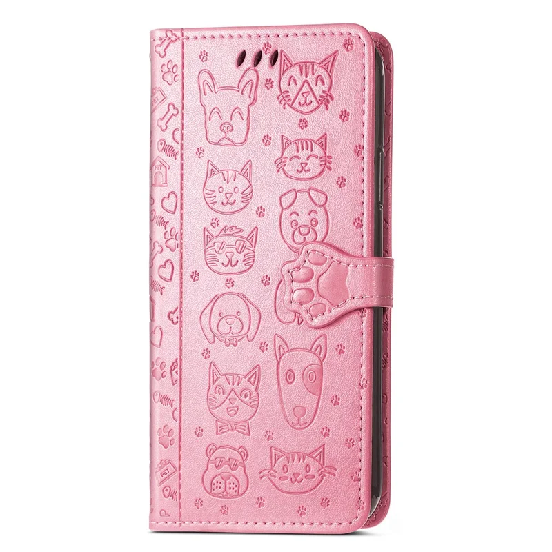 For Samsung Galaxy A56 5G Case Leather Wallet Flip Phone Cover Cute Cat Dog Pattern - Pink