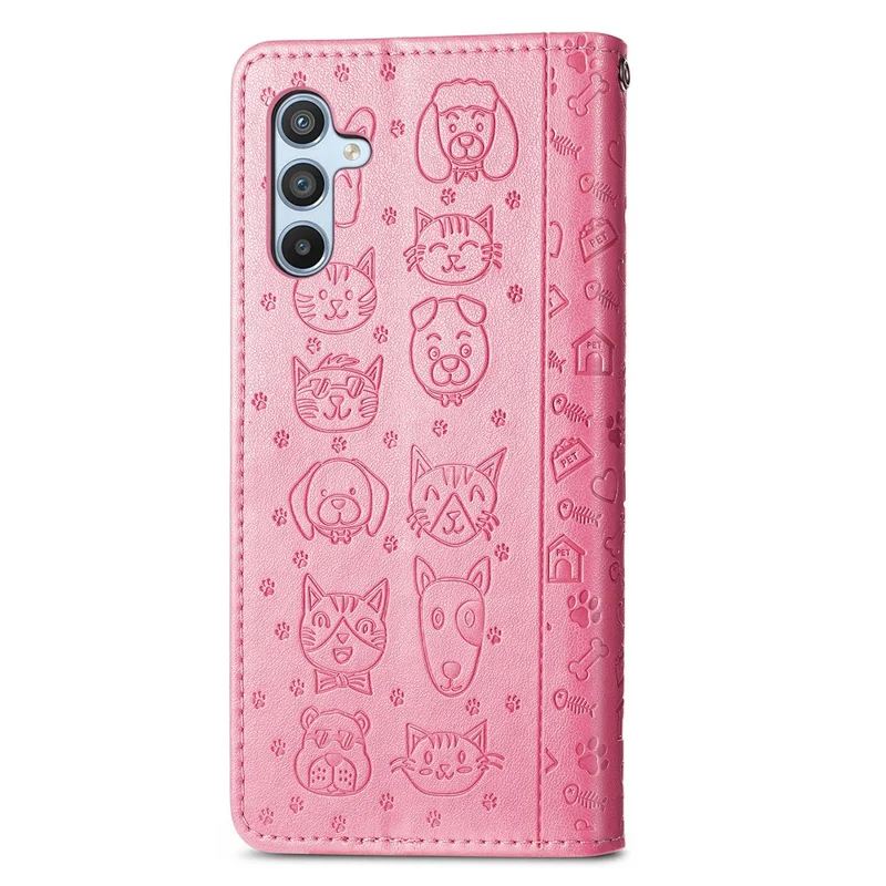 For Samsung Galaxy A56 5G Case Leather Wallet Flip Phone Cover Cute Cat Dog Pattern - Pink