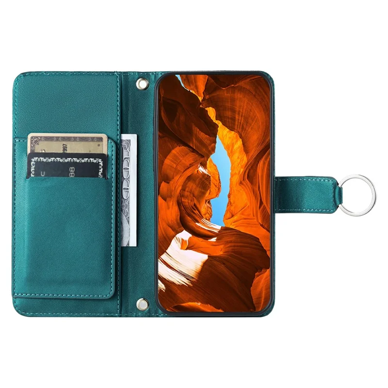 For iPhone 16 Plus Crossbody Leather Case Ring Buckle Wallet Stand Rhombus Mobile Cover - Green