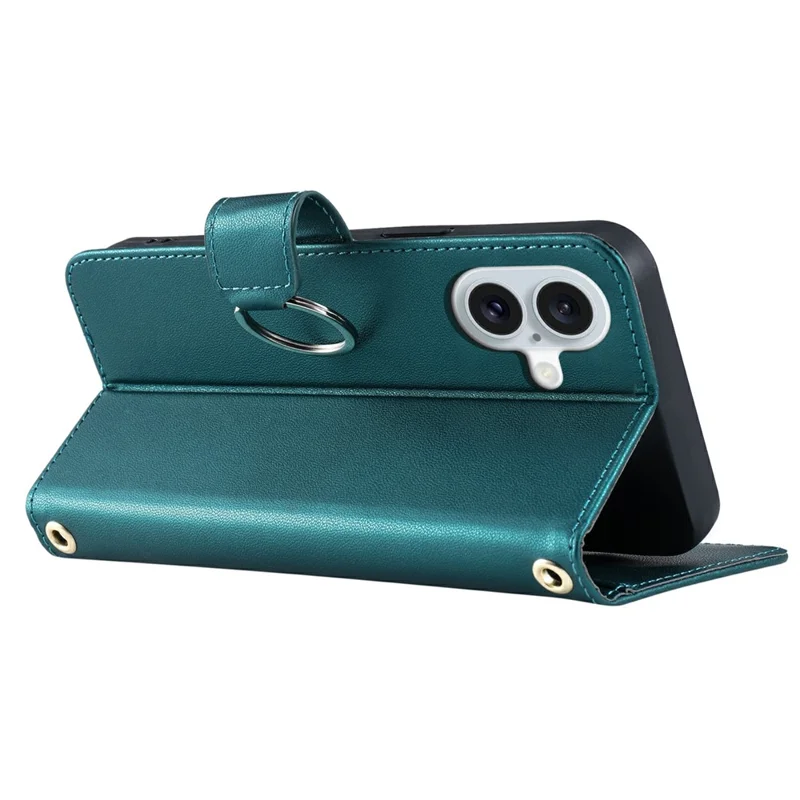 For iPhone 16 Plus Crossbody Leather Case Ring Buckle Wallet Stand Rhombus Mobile Cover - Green