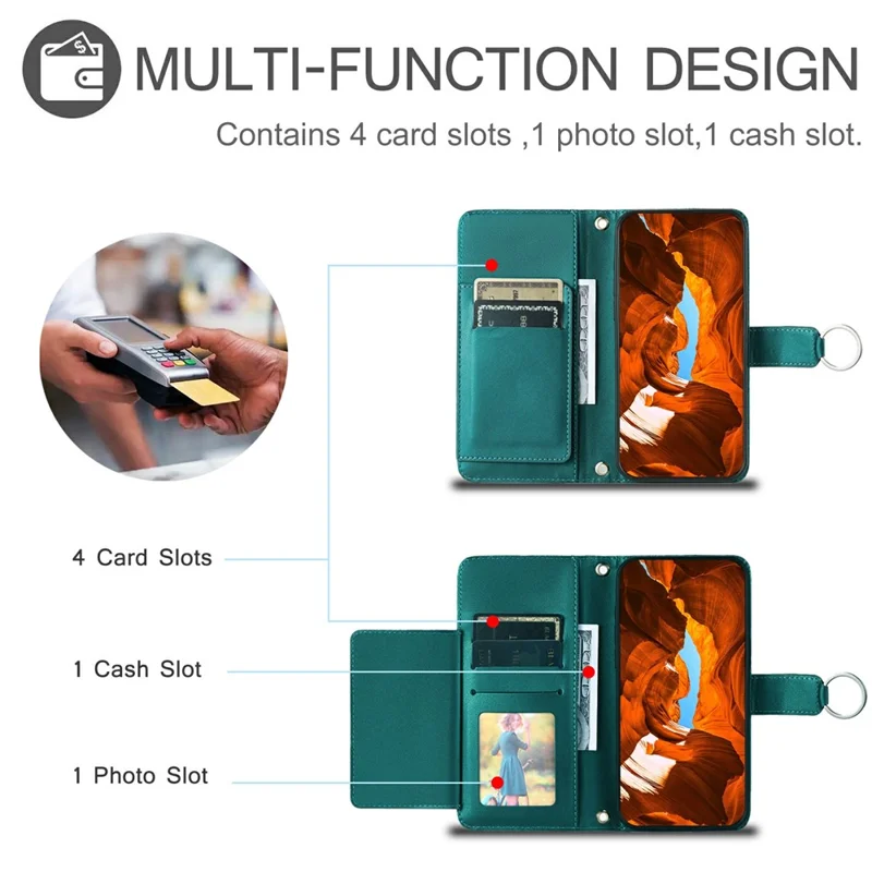 For iPhone 16 Plus Crossbody Leather Case Ring Buckle Wallet Stand Rhombus Mobile Cover - Green