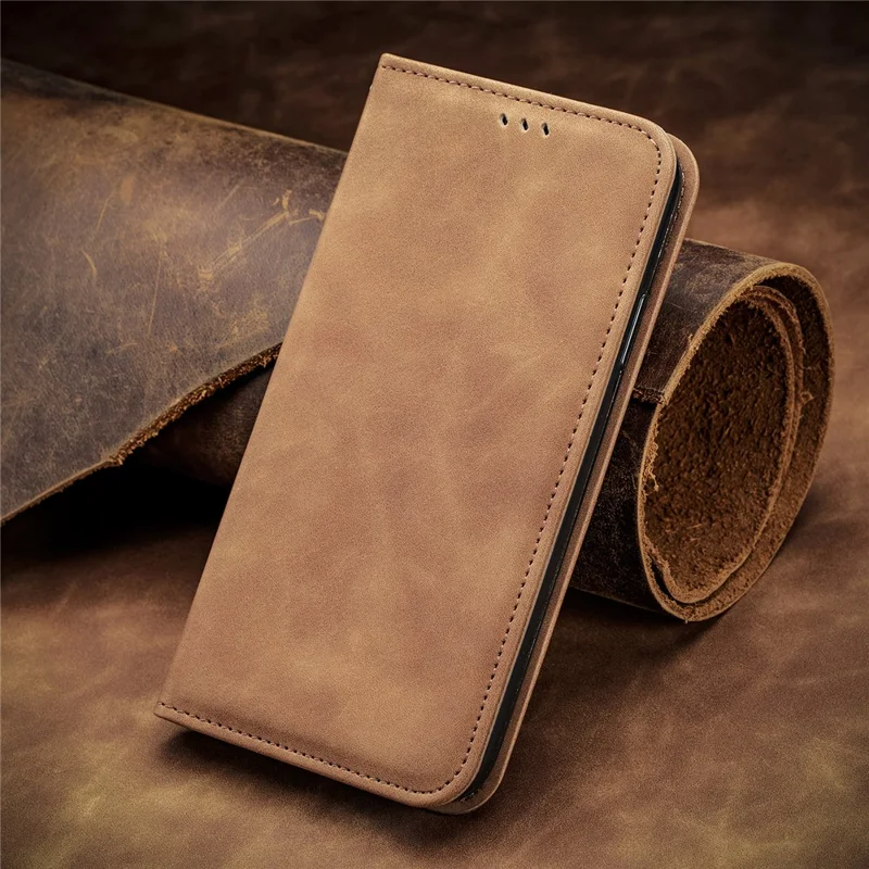 For HMD Skyline Case Skin Touch Feeling Leather Card Holder Phone Cover Magnetic Absorption - Brown
