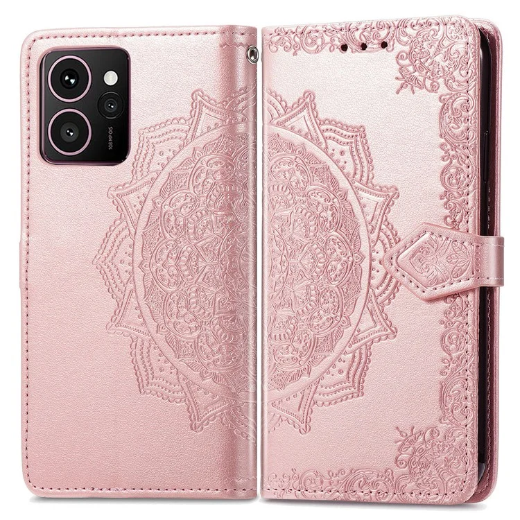 Funda de cuero para teléfono con soporte y diseño de flor de mandala para HMD Skyline Wallet - Oro rosa