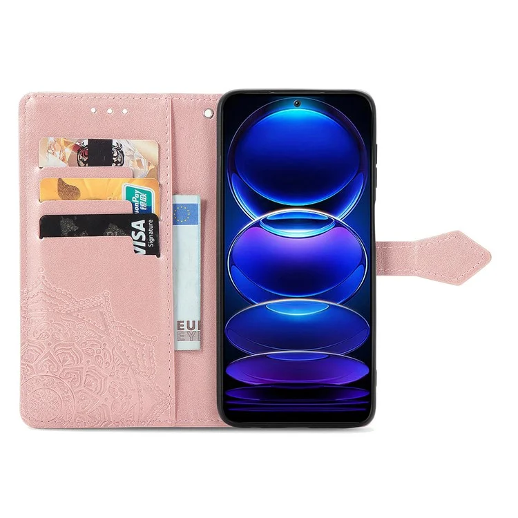 Funda de cuero para teléfono con soporte y diseño de flor de mandala para HMD Skyline Wallet - Oro rosa