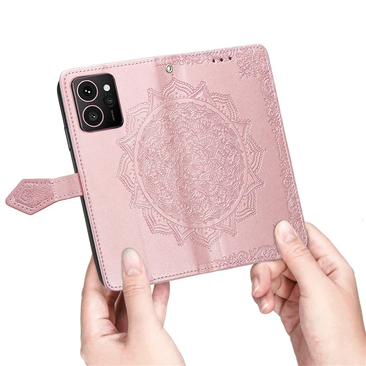 Funda de cuero para teléfono con soporte y diseño de flor de mandala para HMD Skyline Wallet - Oro rosa