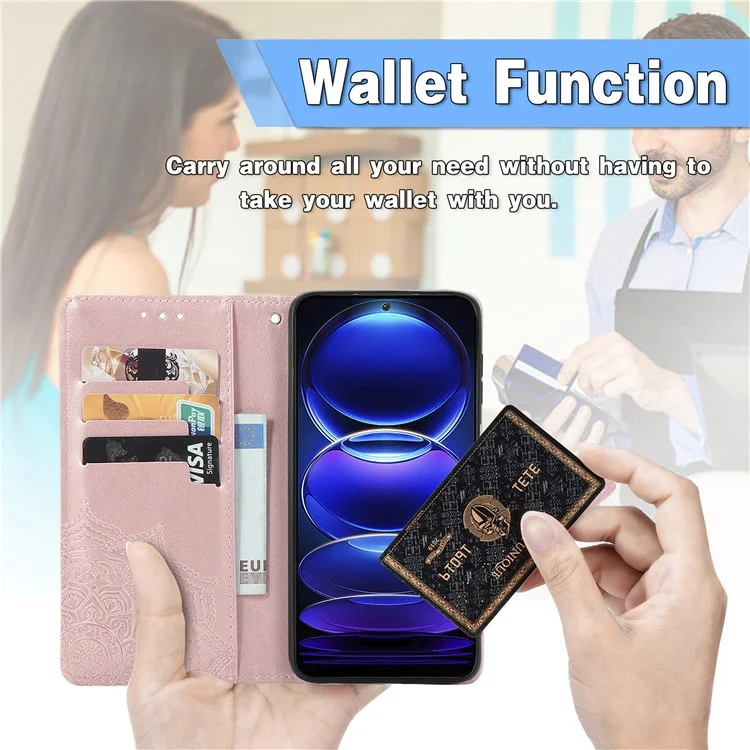 Funda de cuero para teléfono con soporte y diseño de flor de mandala para HMD Skyline Wallet - Oro rosa