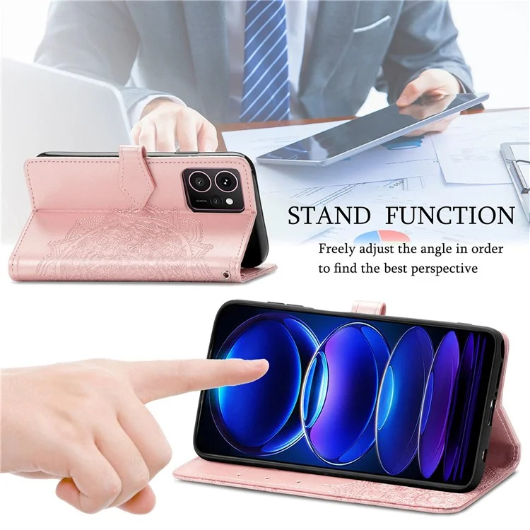 Funda de cuero para teléfono con soporte y diseño de flor de mandala para HMD Skyline Wallet - Oro rosa