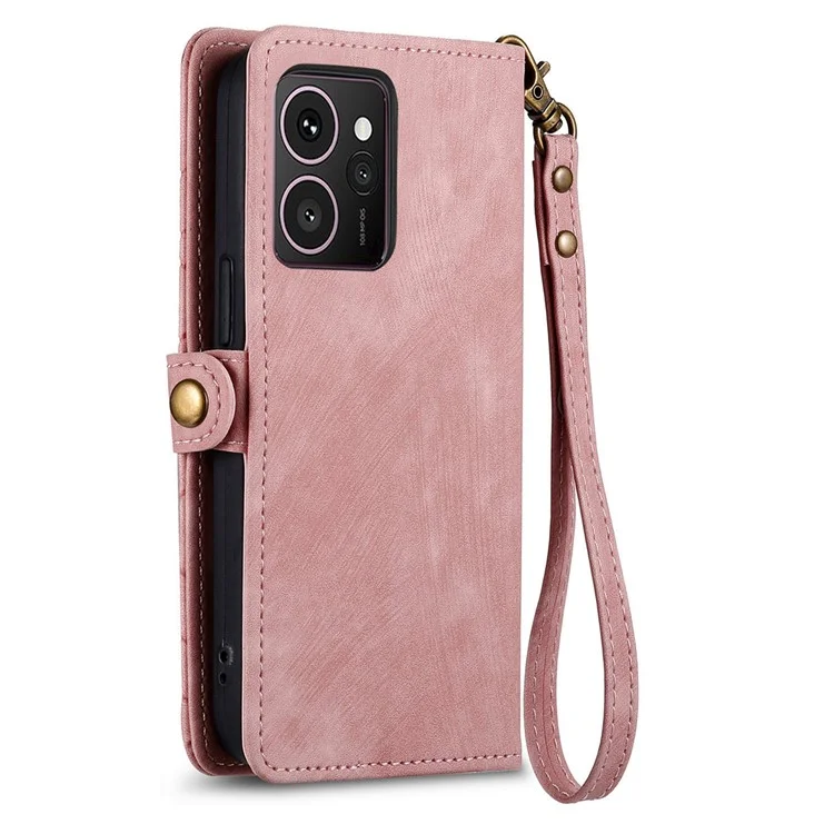 Funda tipo billetera con cremallera Skyline de HMD, diseño de líneas geométricas, cubierta de teléfono de cuero - Rosa