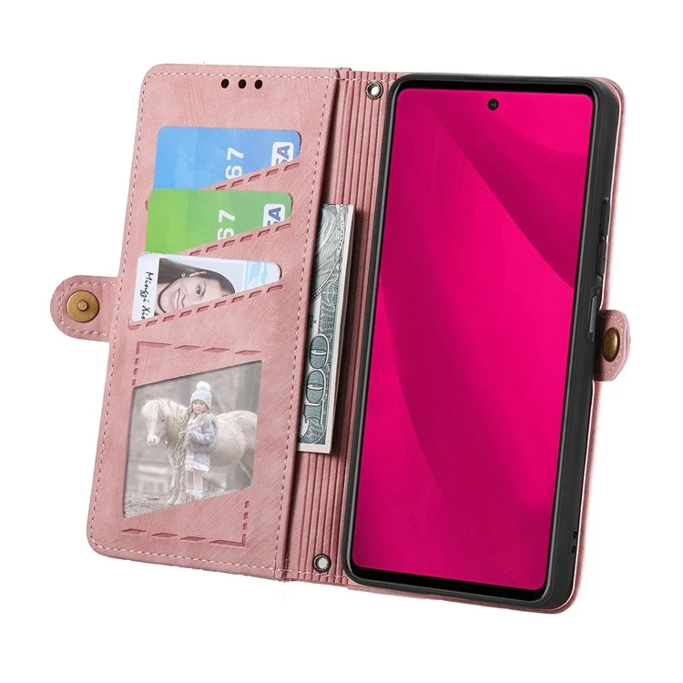 Funda tipo billetera con cremallera Skyline de HMD, diseño de líneas geométricas, cubierta de teléfono de cuero - Rosa