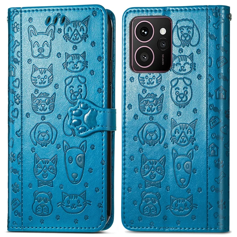 For HMD Skyline Case Leather Wallet Flip Phone Cover Cute Cat Dog Pattern - Blue