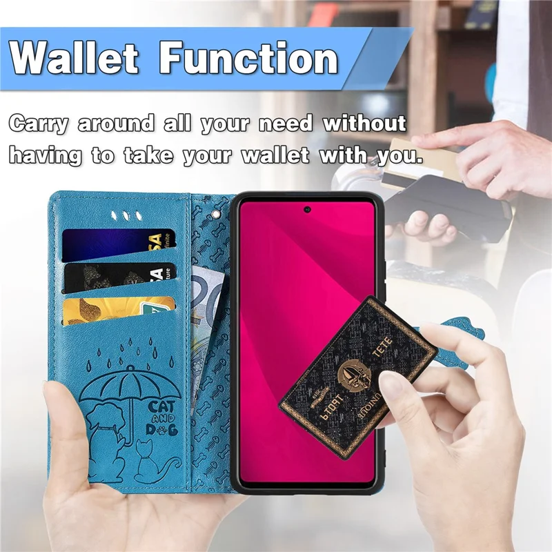For HMD Skyline Case Leather Wallet Flip Phone Cover Cute Cat Dog Pattern - Blue