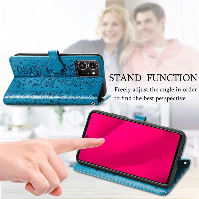 For HMD Skyline Case Leather Wallet Flip Phone Cover Cute Cat Dog Pattern - Blue