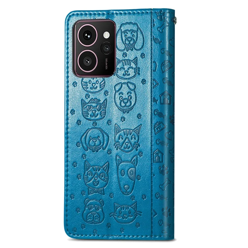 For HMD Skyline Case Leather Wallet Flip Phone Cover Cute Cat Dog Pattern - Blue