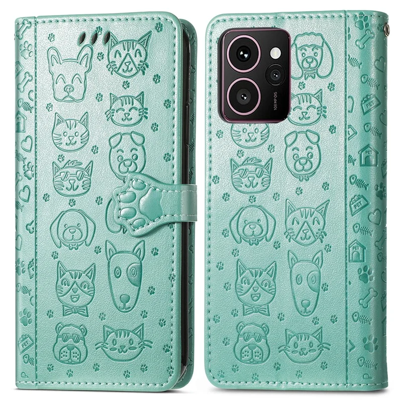 For HMD Skyline Case Læder Wallet Flip Telefonbeskyttelse Sjov Katte- og Hundemønster - Grøn