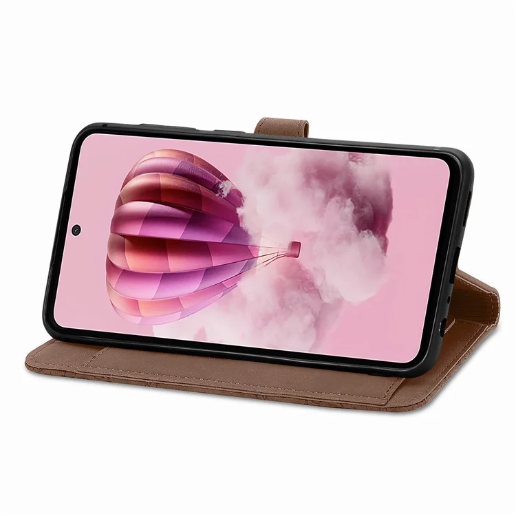 Étui portefeuille à fermeture éclair Skyline pour HMD, en cuir PU avec motif floral - Marron