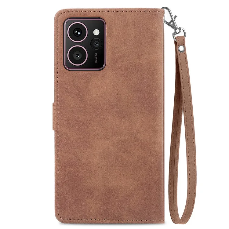 Étui portefeuille à fermeture éclair Skyline pour HMD, en cuir PU avec motif floral - Marron