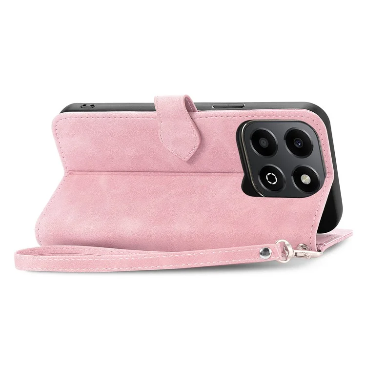 For Honor 200 Smart 5G / X7c 4G Zipper Wallet Case with Strap Flower Imprint PU Leather Phone Cover - Pink
