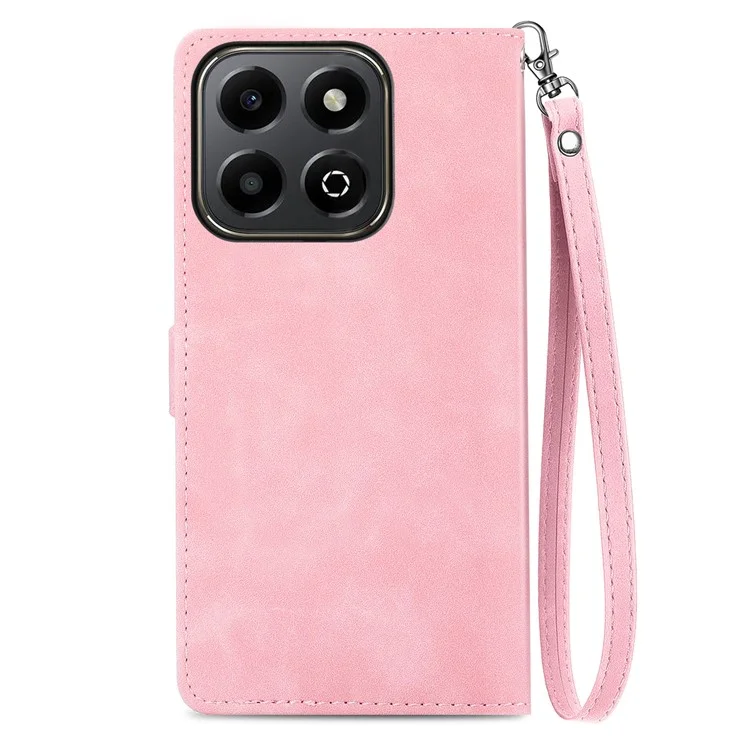 For Honor 200 Smart 5G / X7c 4G Zipper Wallet Case with Strap Flower Imprint PU Leather Phone Cover - Pink