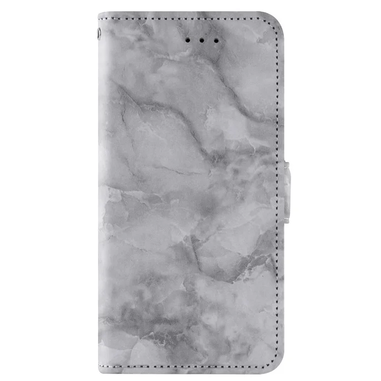 For iPhone 13 Pro Max 6.7 inch Marble Pattern Stand Shell, Dual Magnetic Clasp PU Leather Flip Wallet Cover - Grey