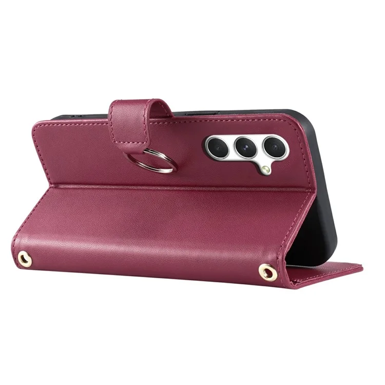 For Samsung Galaxy S24 Crossbody Leather Case Ring Buckle Wallet Stand Rhombus Mobile Cover - Red