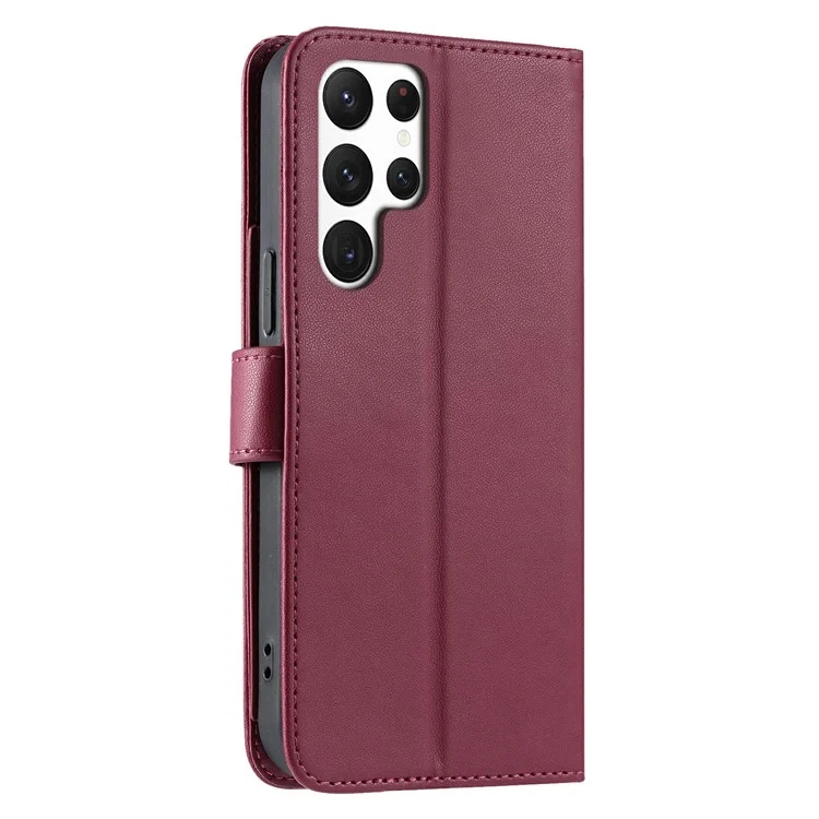 For Samsung Galaxy S24 Ultra Crossbody Leather Case Ring Buckle Wallet Stand Rhombus Mobile Cover - Red