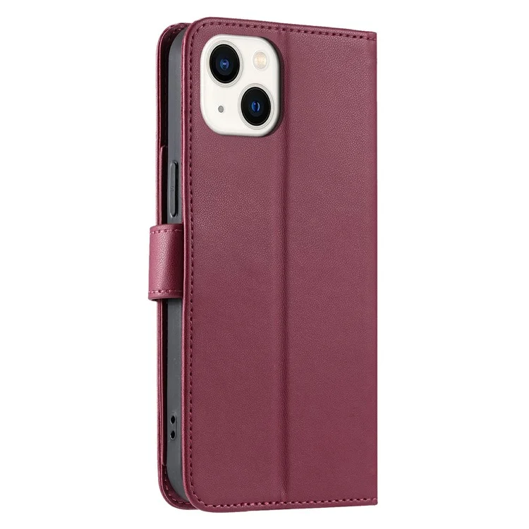 For iPhone 15 Crossbody Leather Case Ring Buckle Wallet Stand Rhombus Mobile Cover - Red