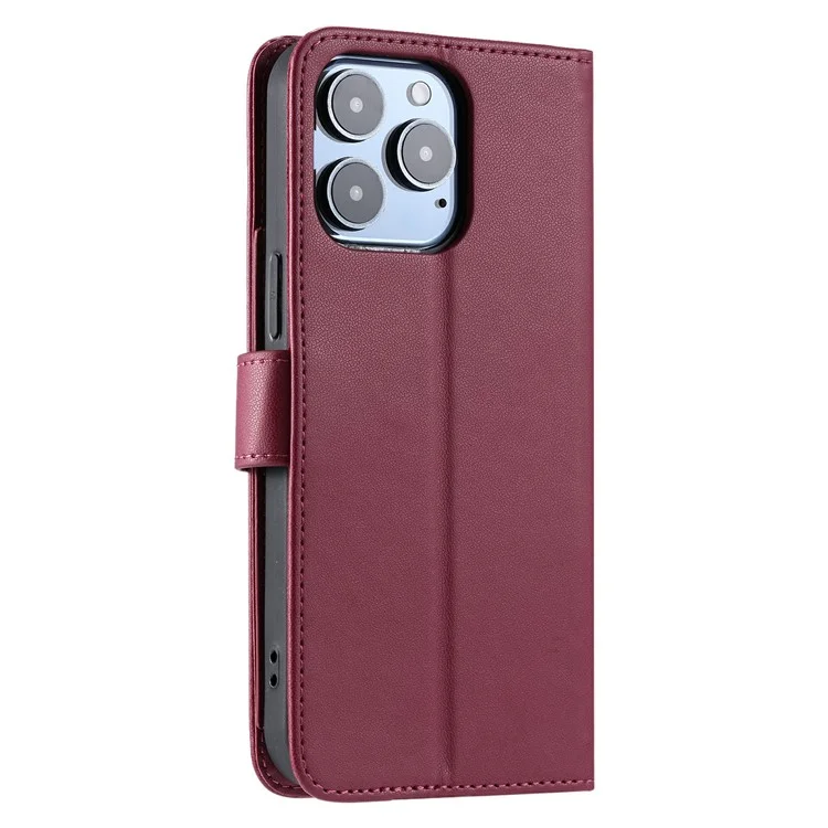 Capa de couro com alça transversal, fivela e suporte para iPhone 15 Pro Max - Vermelho