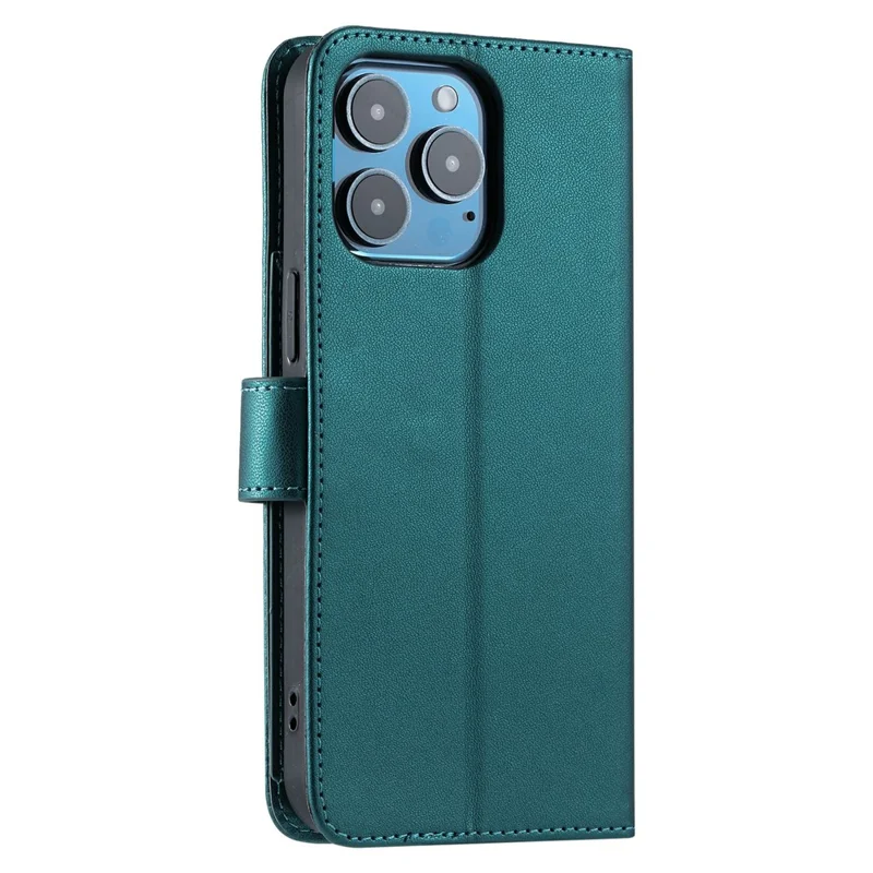For iPhone 15 Pro Max Crossbody Leather Case Ring Buckle Wallet Stand Rhombus Mobile Cover - Green
