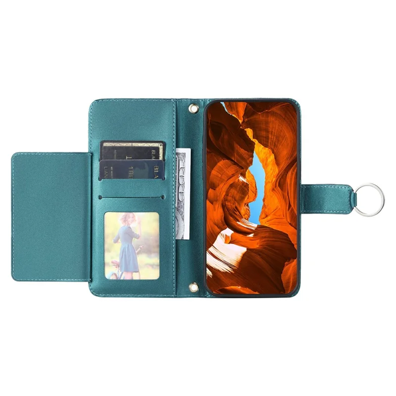 For iPhone 15 Pro Max Crossbody Leather Case Ring Buckle Wallet Stand Rhombus Mobile Cover - Green