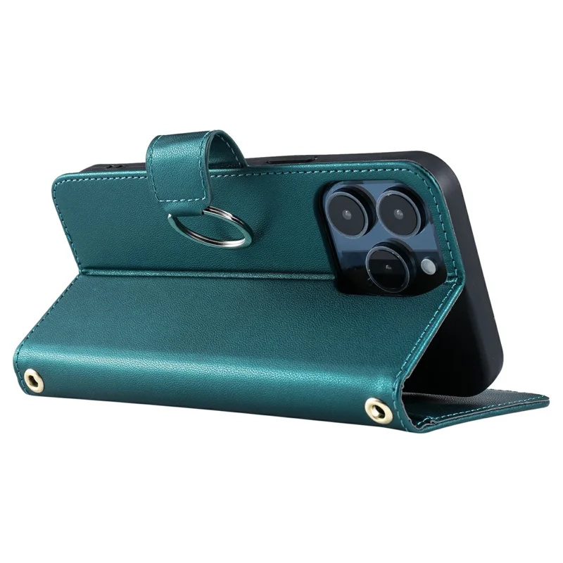 For iPhone 15 Pro Max Crossbody Leather Case Ring Buckle Wallet Stand Rhombus Mobile Cover - Green