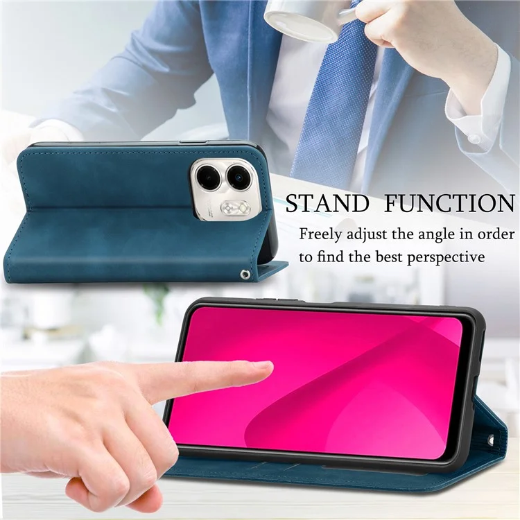 For Infinix Smart 9 4G Case Skin Touch Feeling Leather Card Holder Phone Cover Magnetic Absorption - Dark Blue
