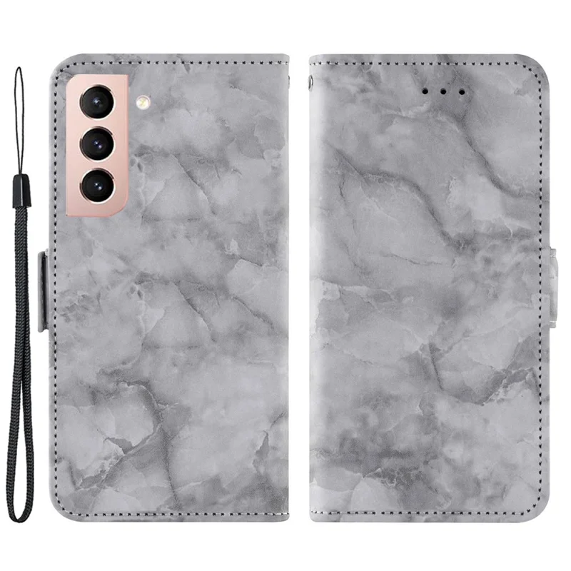 For Samsung Galaxy S22+ 5G Marble Pattern Dual Magnetic Clasp PU Leather Stand Flip Wallet Cover - Grey
