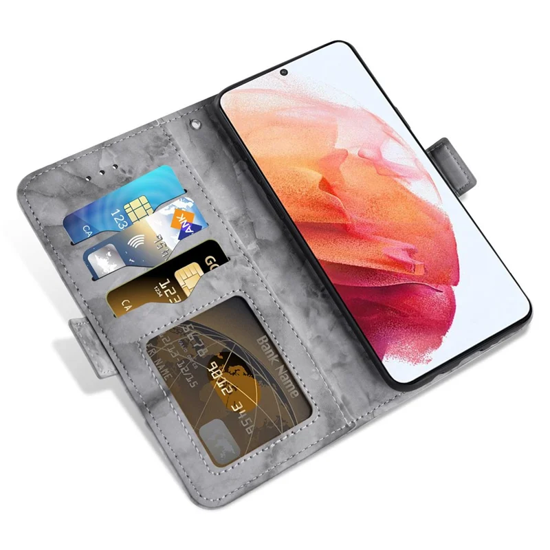 For Samsung Galaxy S22+ 5G Marble Pattern Dual Magnetic Clasp PU Leather Stand Flip Wallet Cover - Grey