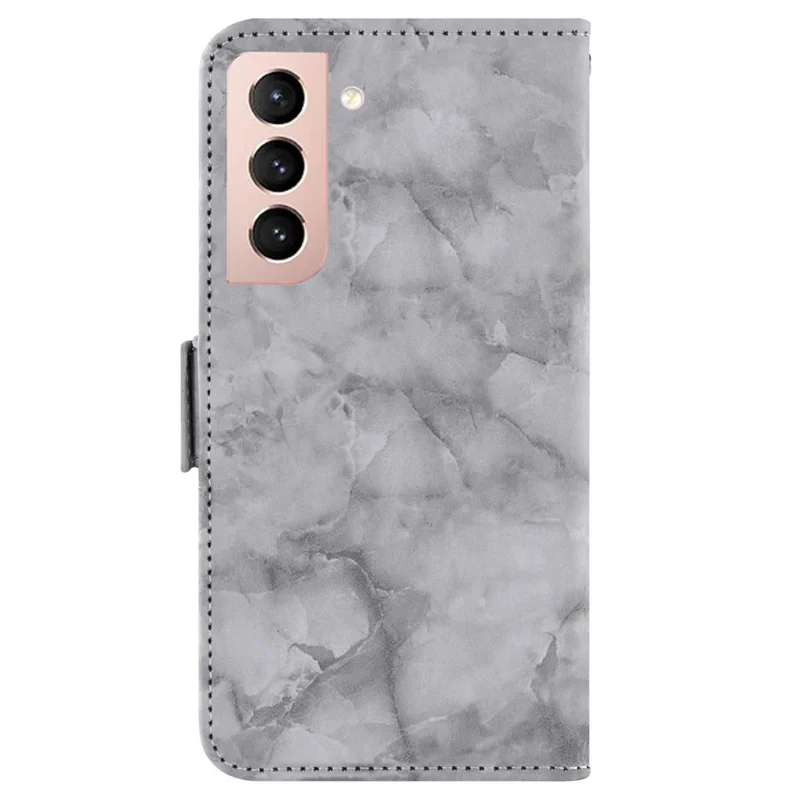 For Samsung Galaxy S22+ 5G Marble Pattern Dual Magnetic Clasp PU Leather Stand Flip Wallet Cover - Grey
