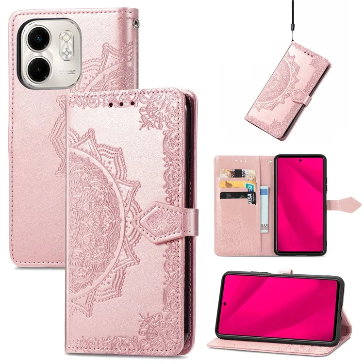 For Infinix Smart 9 4G Wallet Case Mandala Flower Leather Phone Cover Stand View - Rose Gold