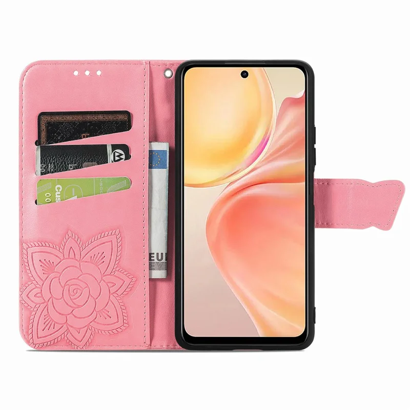 For Infinix Smart 9 4G Case PU Leather Wallet Phone Cover Butterfly Pattern - Pink